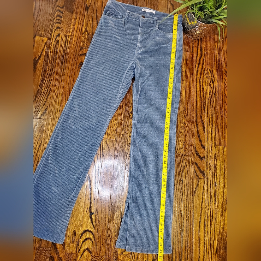 Zara Women's Slim Flare Corduroy Pants Dusty Blue High Rise Classic Preppy Sz 8 - Picture 5 of 10